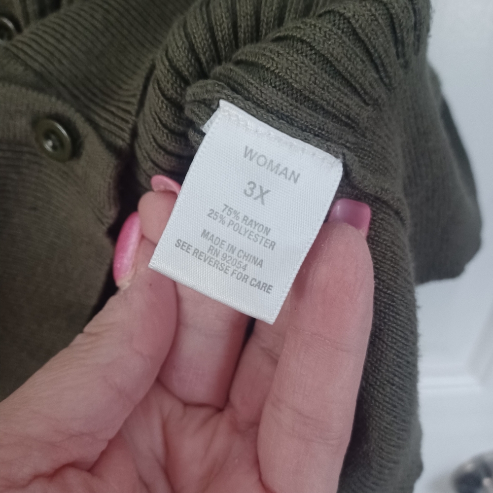Dress Barn Olive Green Quarter Sleeve Cardigan Plus Sz 2X/3X - Picture 3 of 4